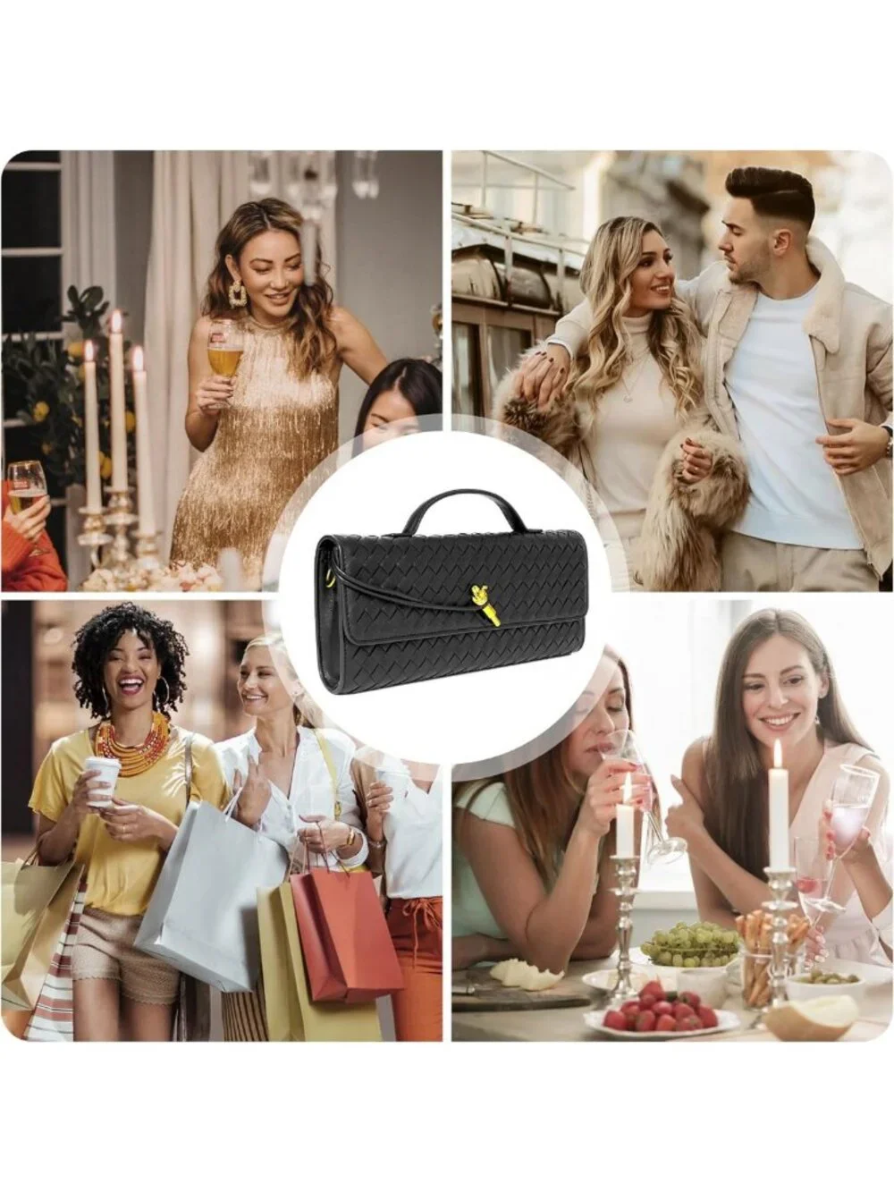 Stylish Woven Evening Clutch Purse | Vegan Leather Crossbody Handbag for Women